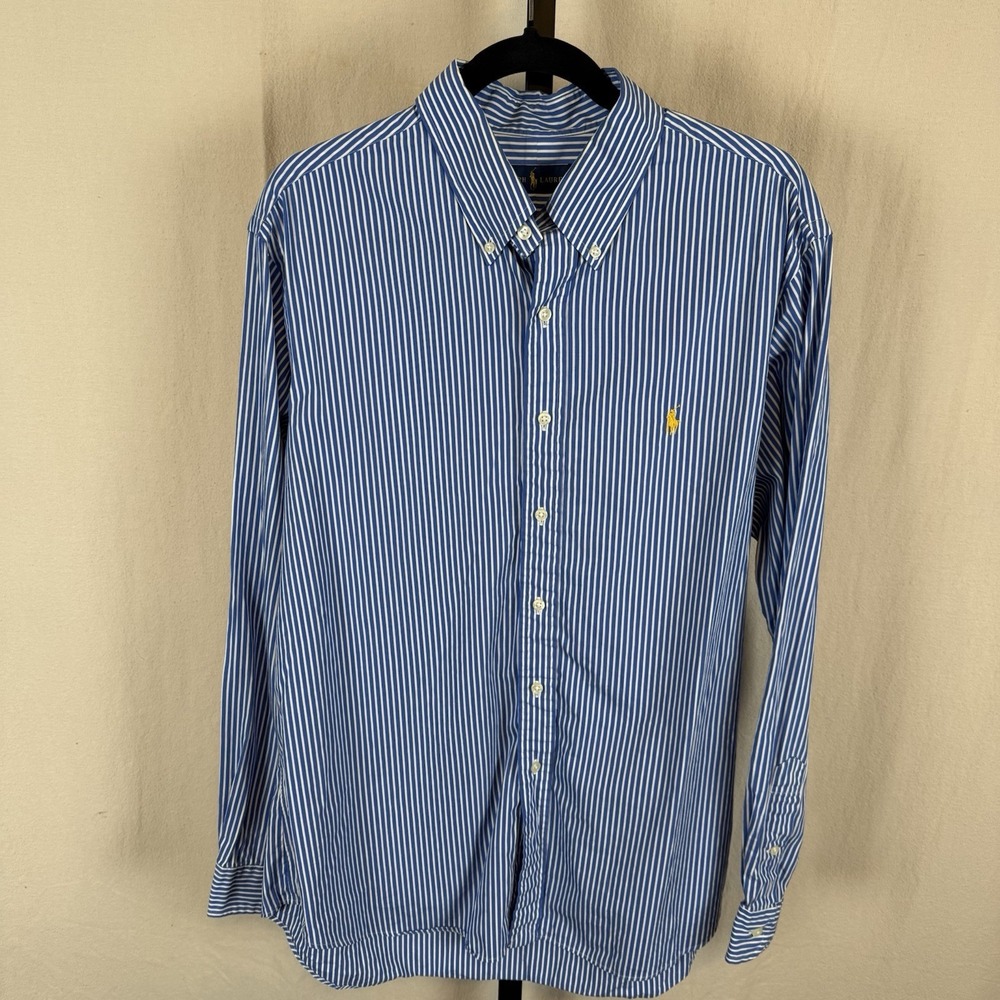 Ralph Lauren Classic‎ Pony Long Sleeve ButtonDown Shirt Men XL Blue White Stripe